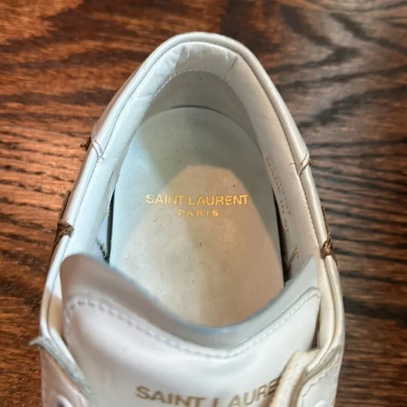 YSL Designer Sneakers, Gold Star Appliqué Court White Sneakers, Size 39 (75) - Picture 16 of 16
